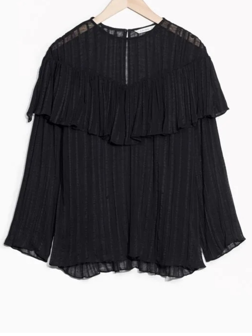 & Other Stories Black Ruffle Long-Sleeve Blouse
